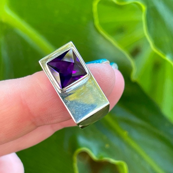 Earth Art hand crafted artisan Jewelry - Amethyst sterling silver rings